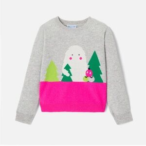 Jacadi Gray cashmere Sweater with Pink and Green Accents
